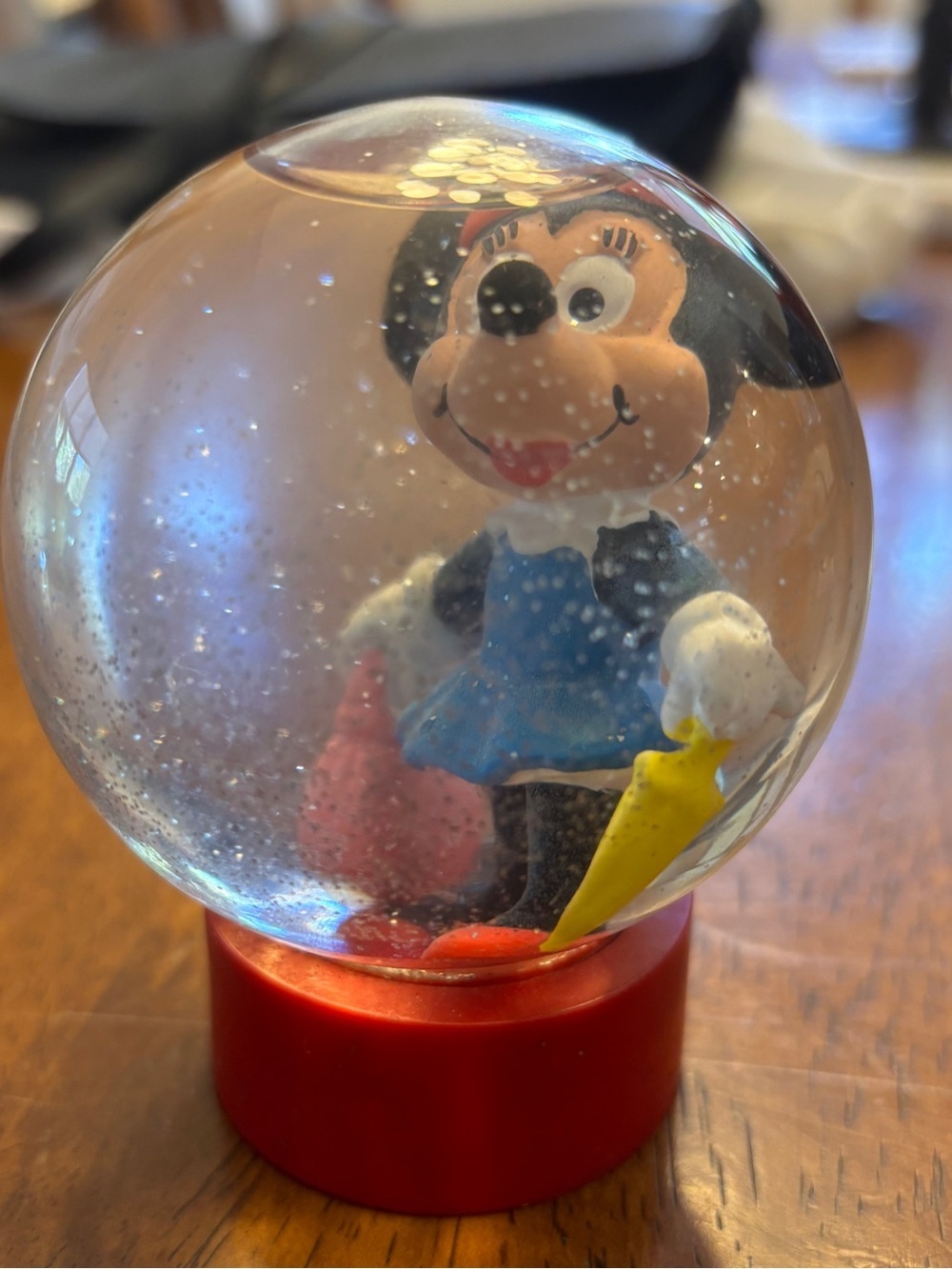 Rosarium Minnie Mouse Snow Globe Toy - Blue Dress, Red Base made france vintage